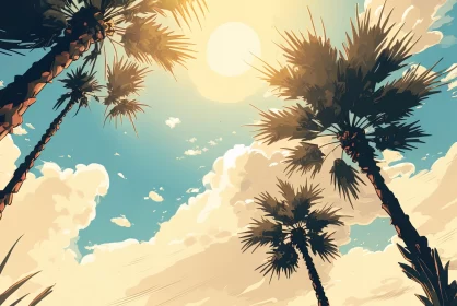 Captivating Palm Trees and Clouds Illustration in Retro Style
