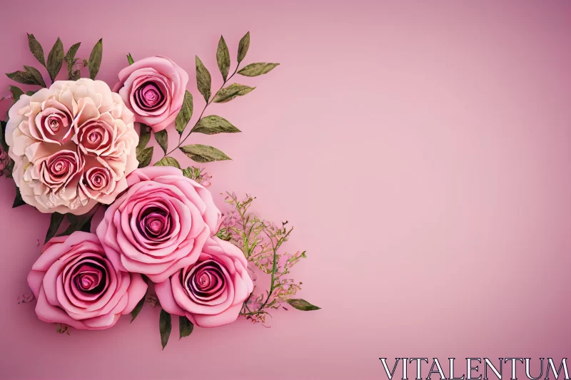 Detailed Flower Bouquet with Roses on Natural Pink Background AI Image