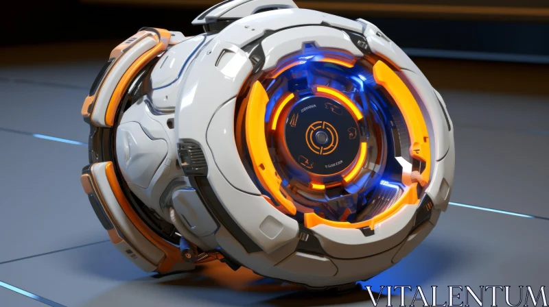 Futuristic 3D Sci-fi Sphere Robot with Glowing Elements AI Image