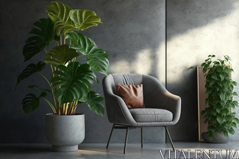 Mysterious Jungle-Inspired Interior with Planter, Table, and Chair AI Image