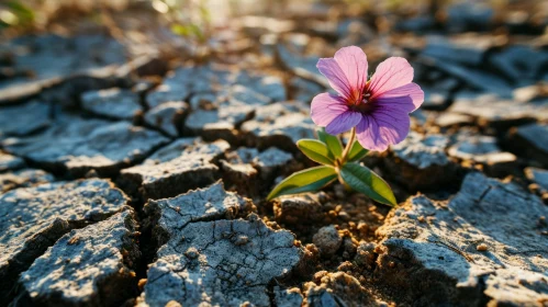 Resilient Beauty: A Purple Flower Emerging from a Crack in the Ground