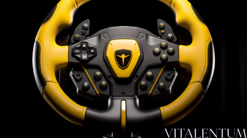 Sleek Black and Yellow Gaming Steering Wheel | Modern Design AI Image