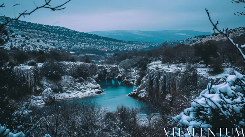 Winter River Landscape: Serene Beauty of Nature AI Image