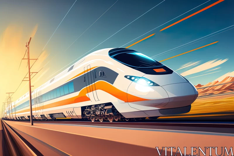 Abstract Speed Train Art in 2D Game Style | Light White and Orange AI Image