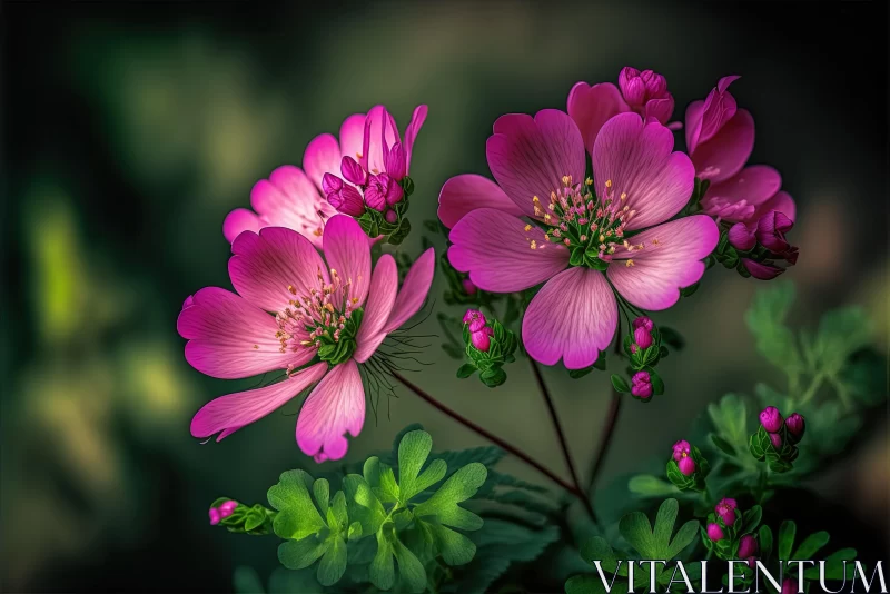 Captivating Pink Flowers Against Dark Green Leaves | Hyper-Realistic Art AI Image