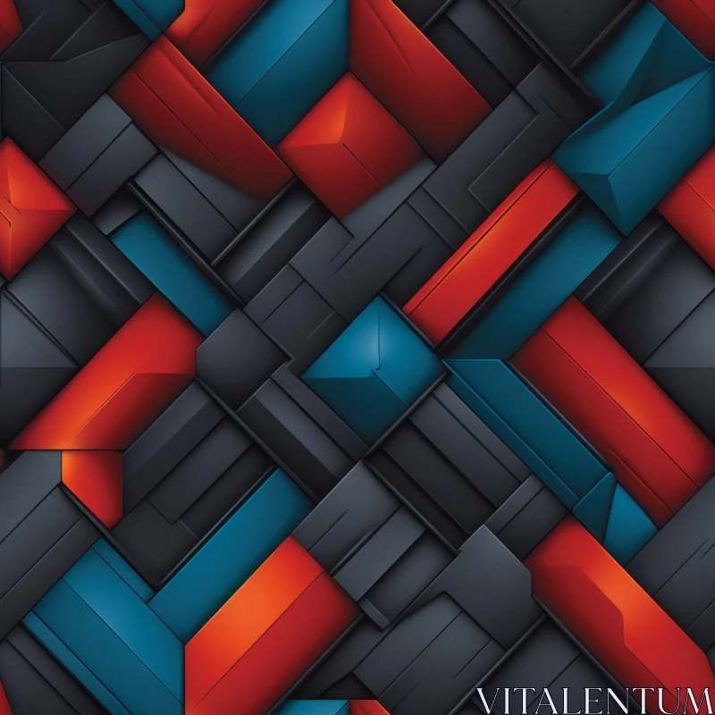 AI ART Dark Geometric Pattern with Blue, Red, and Gray Shapes