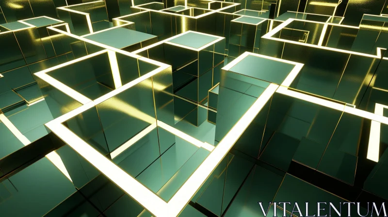 Enigmatic Three-Dimensional Maze with Green Walls and Bright Light AI Image