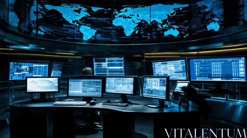 Futuristic Cyber Security Operations Center at Night AI Image
