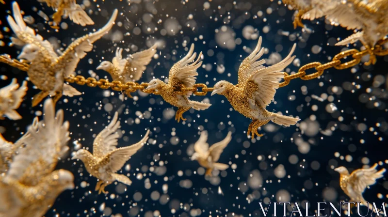 AI ART Golden Doves in Flight: A Mesmerizing 3D Rendering