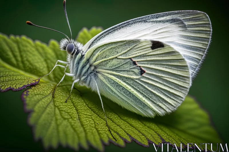 Intricate White Butterfly on Green Leaf - Photorealistic Nature Art AI Image