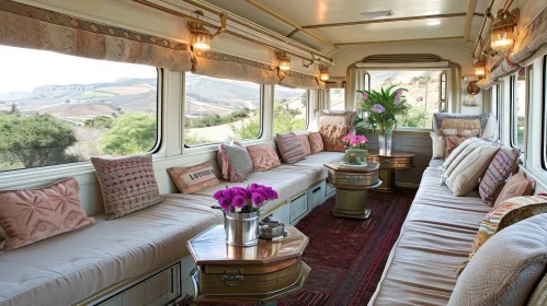 Luxurious Train Car Interior: Modern Design in Cream and Brown