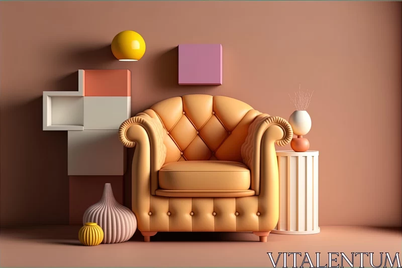 Vibrant Yellow Armchair and Vase | Playful Still Life Art AI Image