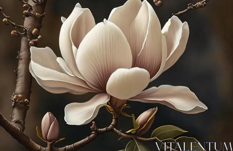 White Magnolia Flower Painting with Exquisite Detail AI Image