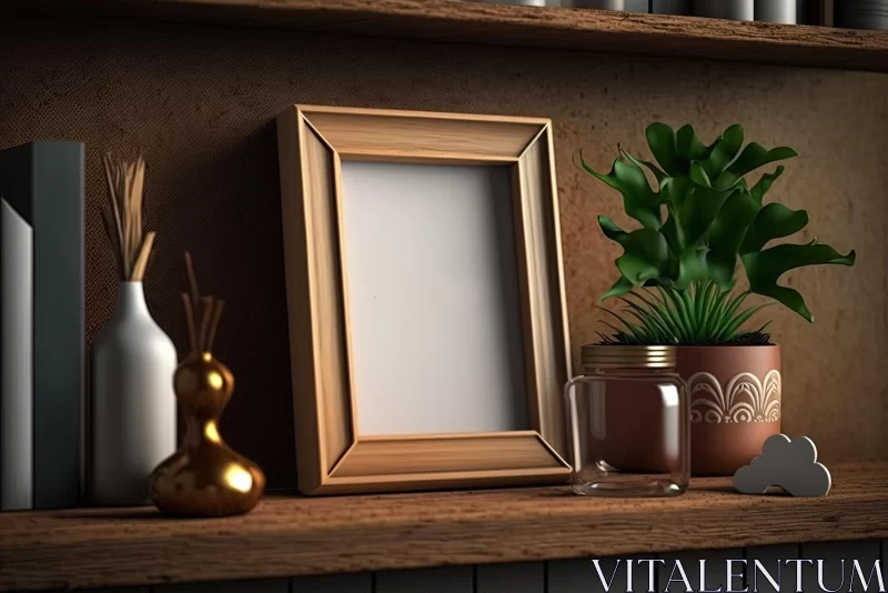 Captivating Interior Composition: Photo Frame and Plant Set on Shelf AI Image