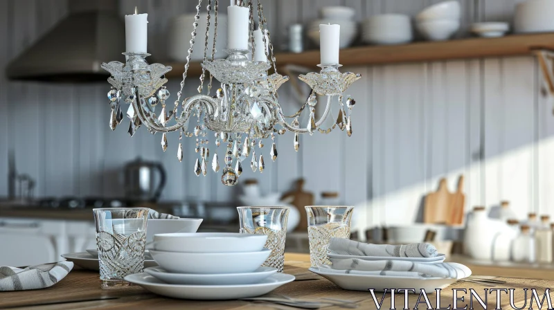 Cozy and Rustic Dining Table Set with Crystal Glasses AI Image
