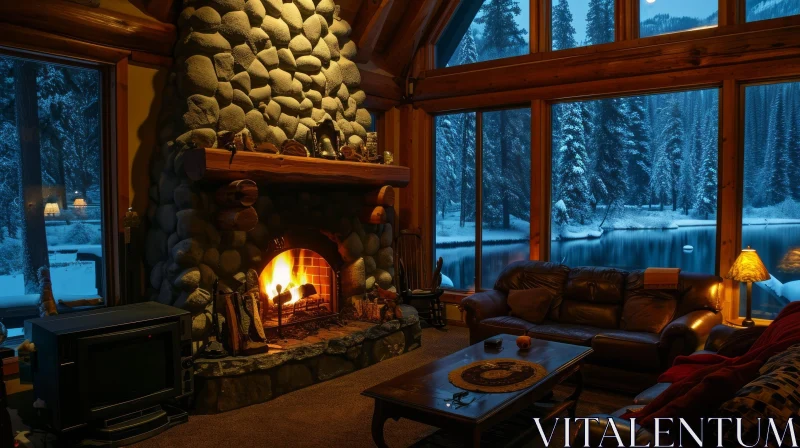 Cozy Living Room with Fireplace: Relaxation and Comfort AI Image