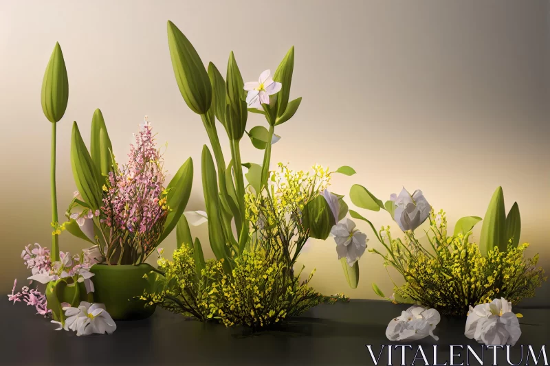 Exquisite Floral Arrangement in a Colorful Vase AI Image