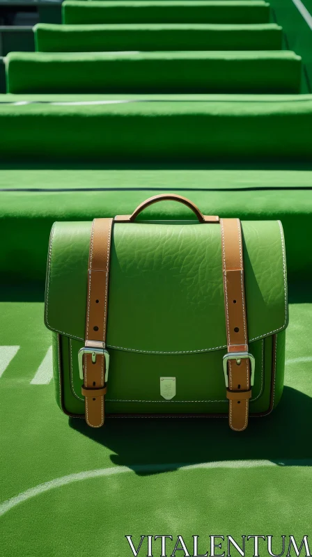 Green Leather Bag with Brown Handles - MCM Metal Plate AI Image