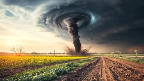 Powerful Tornado over Rural Landscape - Capturing the Destructive Force of Nature