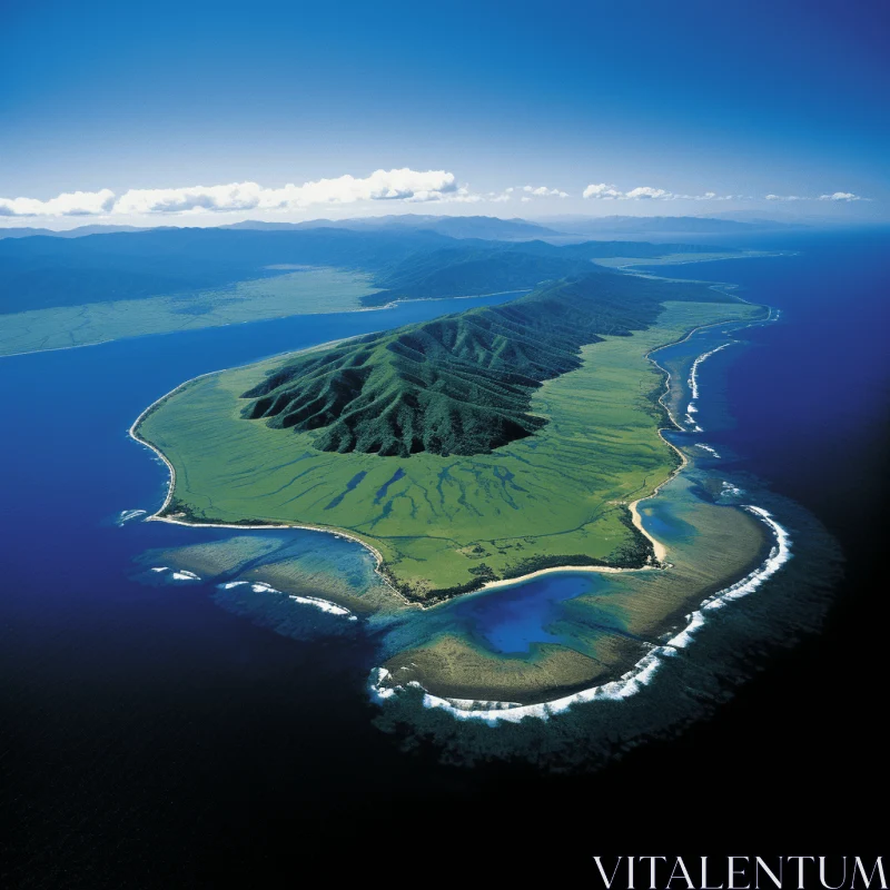 Serene Green Island in the Ocean - Expansive Landscape Art AI Image