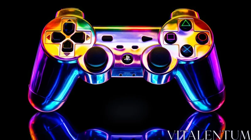 Sleek Video Game Controller in Rainbow Colors AI Image