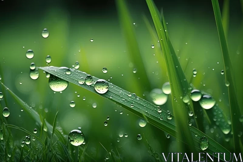 Captivating Rain Drops on Green Field | Poetic Still Lifes AI Image