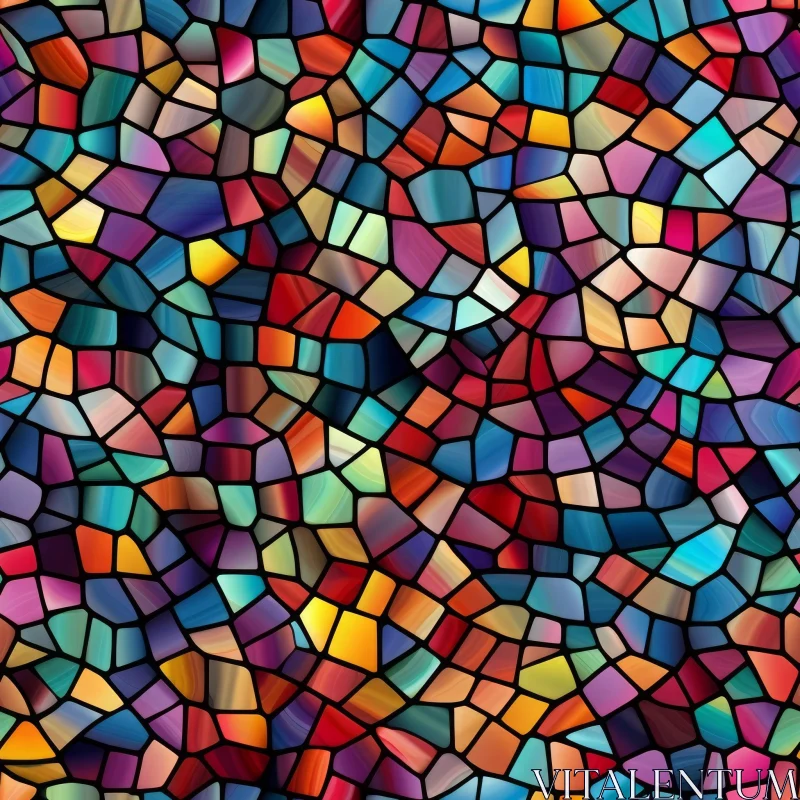 Colorful Stained Glass Mosaic Pattern on Black Background AI Image