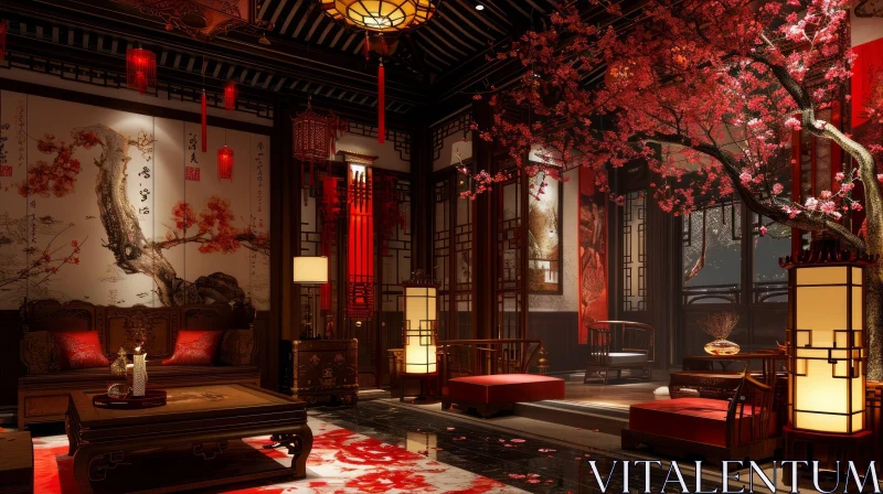 Exquisite Traditional Chinese Living Room | 3D Rendering AI Image