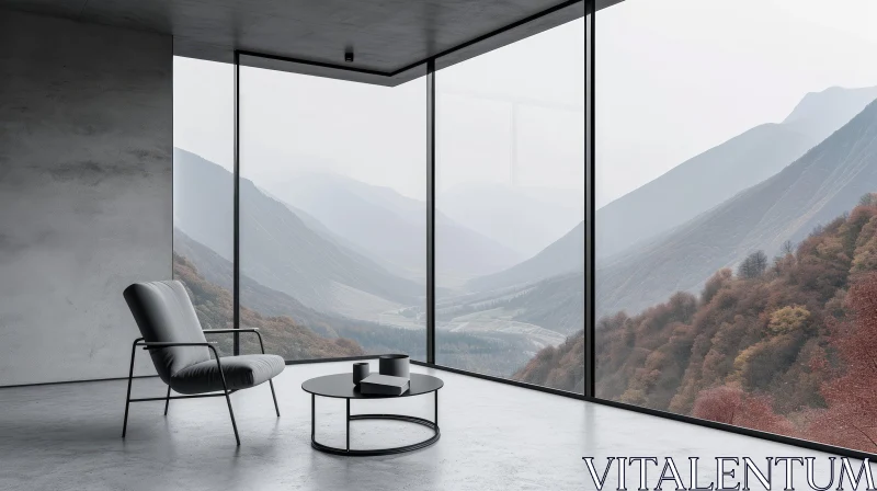 Minimalist Modern Living Room with Stunning Mountain Views AI Image