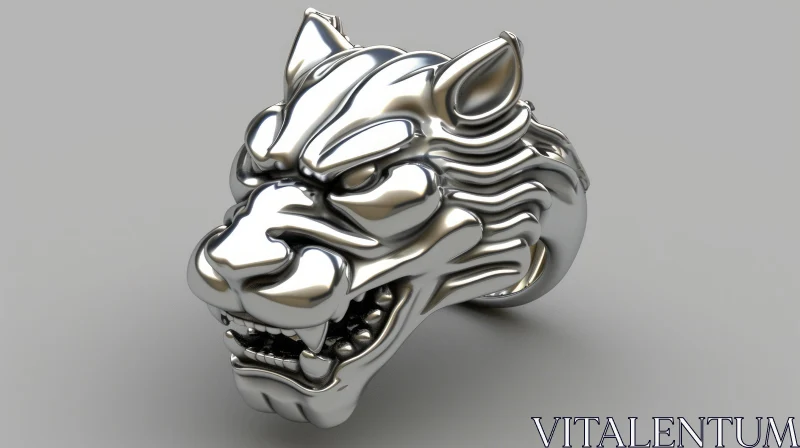 Silver Tiger's Head Ring - Exquisite Men's Jewelry AI Image
