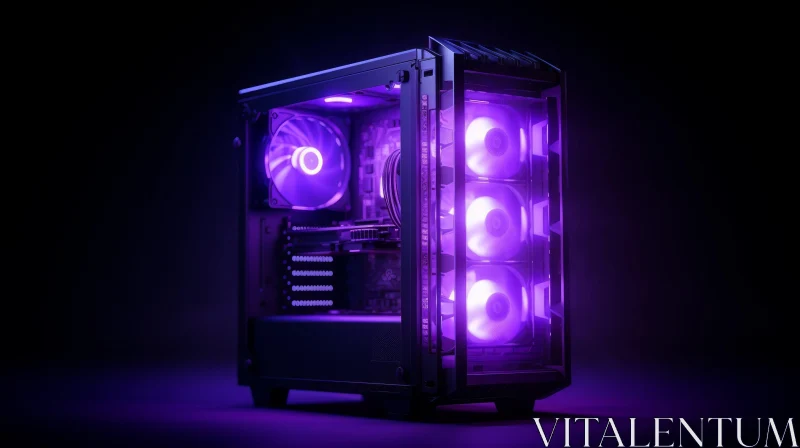 Sleek Black and Purple Gaming Computer Case with LED Lights AI Image