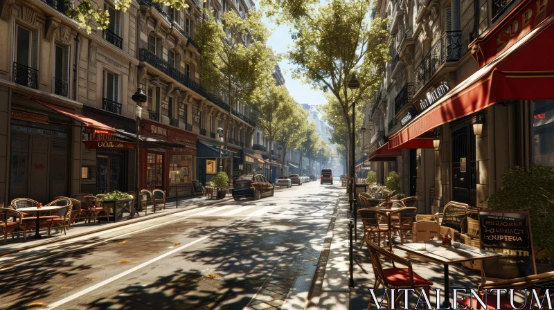Beautiful Streetscape of Paris: Lush Green Trees and Imposing Buildings AI Image