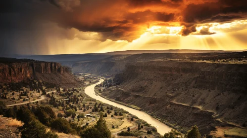Captivating Sunset Over a Majestic Canyon in Rural America