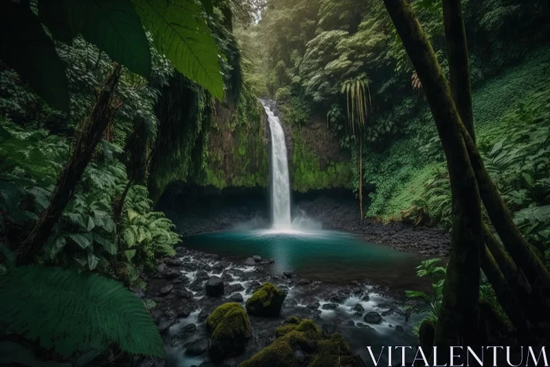 Captivating Waterfall in a Tropical Jungle | Dark Cyan & Emerald AI Image