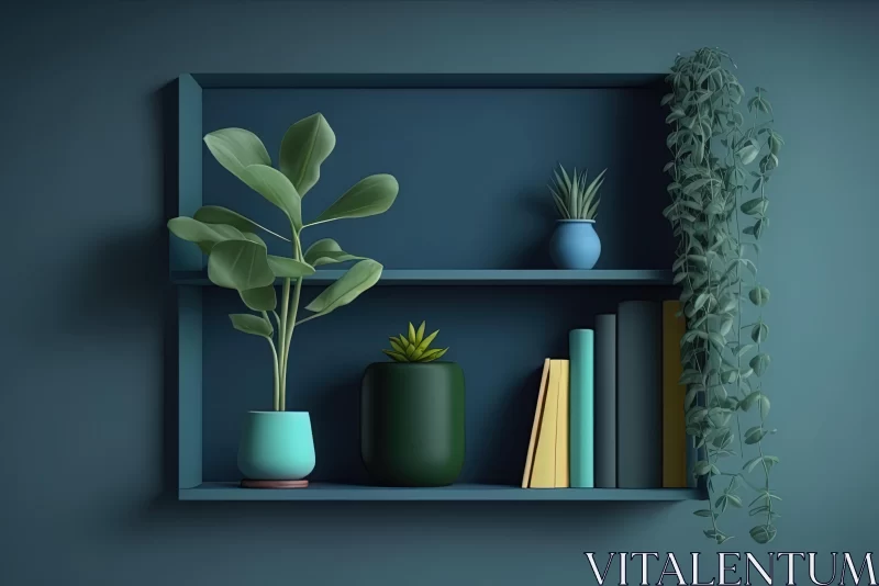 Colorful and Realistic 3D Rendering of a Plant Bookshelf AI Image