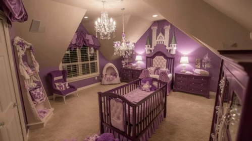 Enchanting Purple Nursery Room with Crib and Toddler Bed