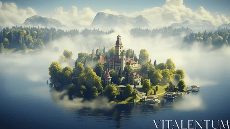 Ethereal Fantasy Castle on a Serene Lake | Vray Tracing | Slovenian Paintings AI Image
