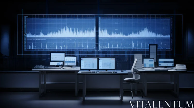Futuristic Control Room with Data Analysis Screens AI Image