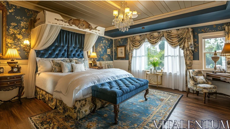 Luxurious Blue and Gold Bedroom | Captivating Interior Design AI Image