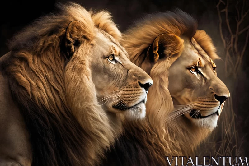 Majestic Lions: A Captivating Portrait of Power and Grace AI Image
