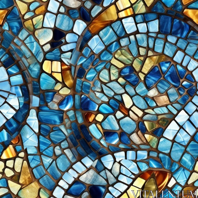 AI ART Bright Blue and Yellow Mosaic Pattern