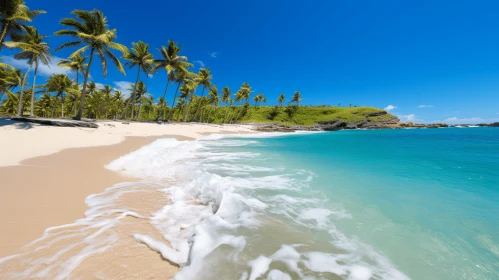 Captivating Beach Scene with Palm Trees | Vibrant Hues | Marine Views