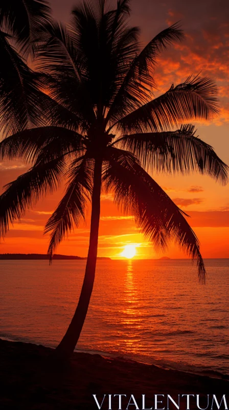Captivating Sunset with Palm Tree Silhouette | Romantic Seascapes AI Image