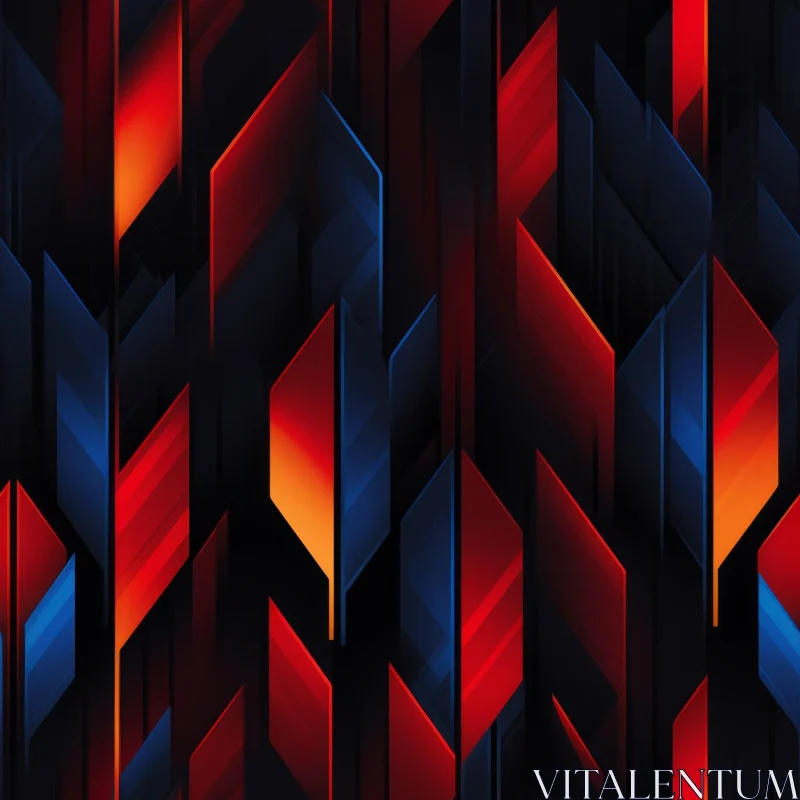 Dark Blue Geometric Pattern | Red Orange Shapes | Grid Design AI Image