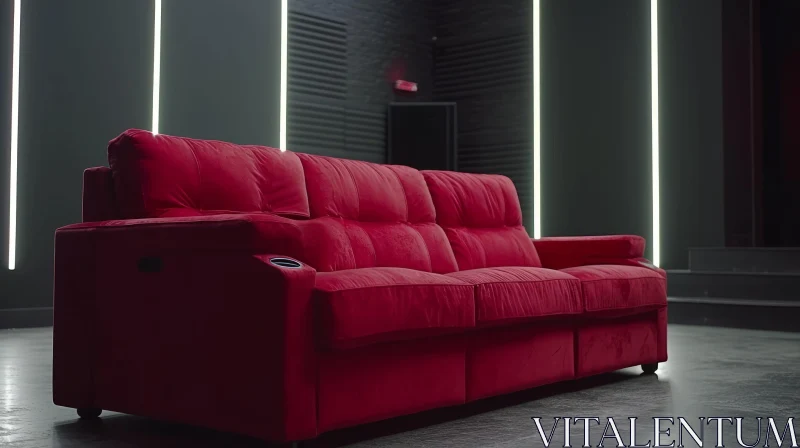 AI ART Elegant Red Velvet Sofa in a Dark Room