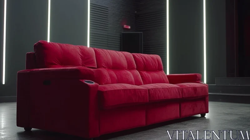 Elegant Red Velvet Sofa in a Dark Room