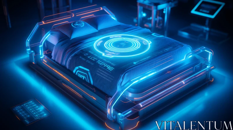 Futuristic Glass Bed with Blue Light - 3D Rendering
