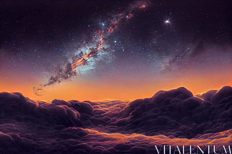 Mesmerizing Cosmic Landscape with Flat Clouds in Purple and Orange AI Image
