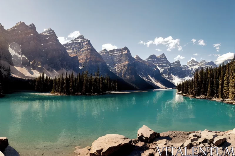 Serene Lake in Majestic Mountains: A Captivating Panoramic View