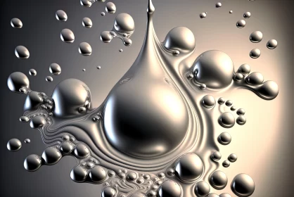 Abstract Oil Drop with Bubbles | Silver Tones | Clean Lines